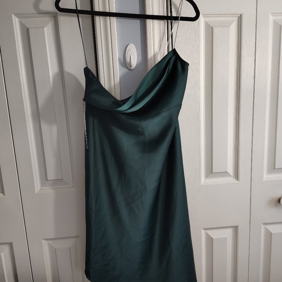 WAYF Pick Me Up Satin Slip Dress Emerald Green L - Picture 7 of 10